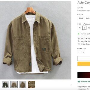 Aulemen - L Cargo Overshirt (Shacket) - Color: Dark Khaki  [NEVER WORN]